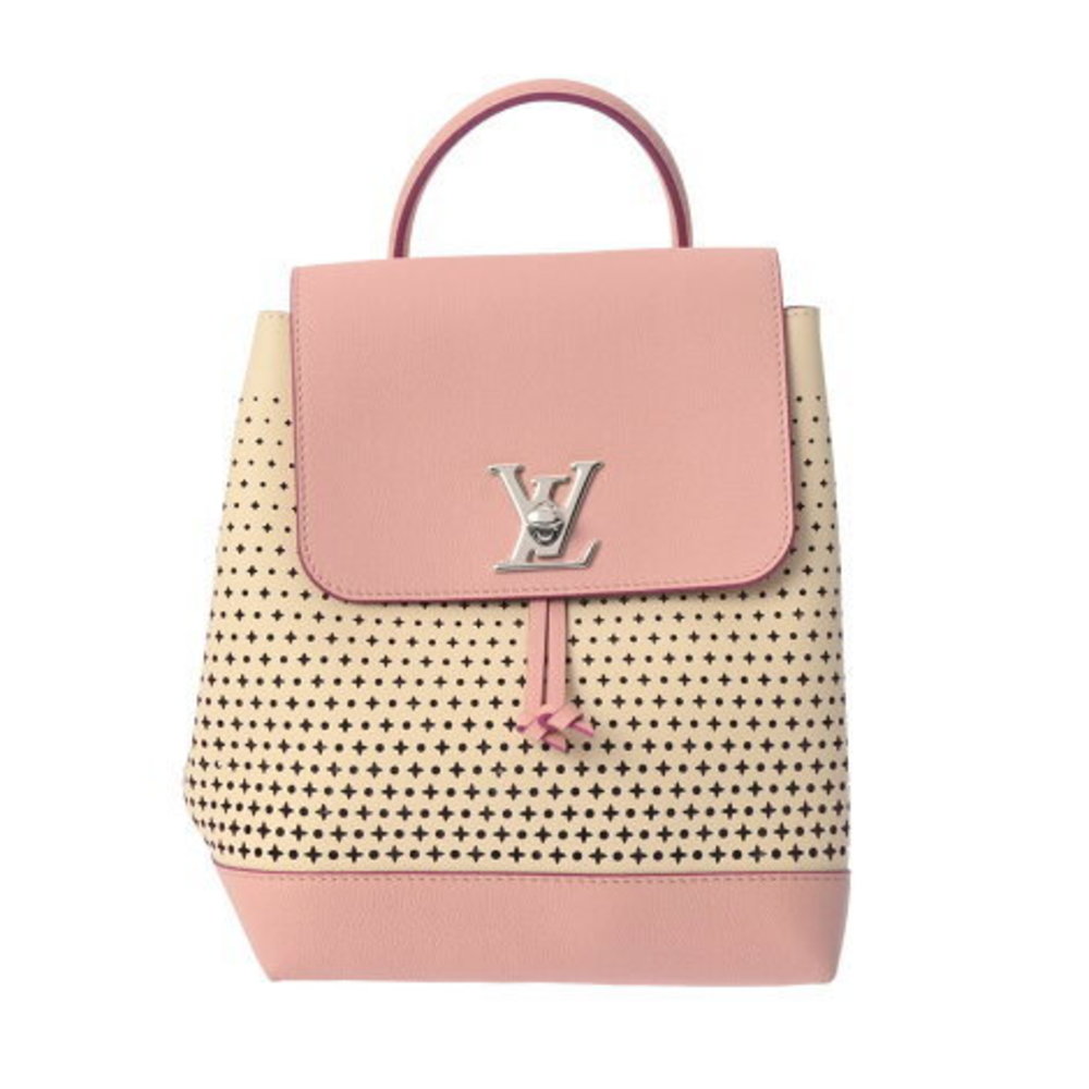 Louis Vuitton Lock Me Backpack Flower Punching Pink Ivory White Calf Daypack